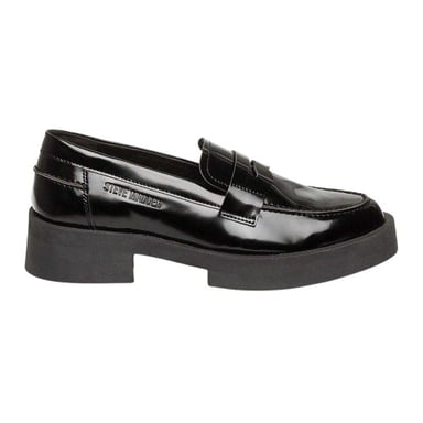 Steve Madden Womens/Ladies Marina Patent Leather Casual Low Block Heel Penny Loafers (Black)