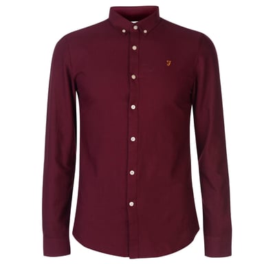 Farah Mens Vintage Oxford Long-Sleeved Button-Down Shirt (Burgundy)