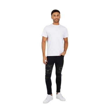 Brave Soul Mens Washed Biker Skinny Jeans (Charcoal Wash)