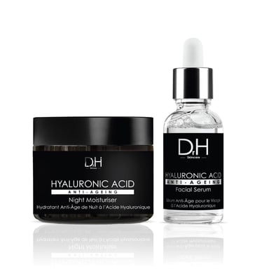 Dr H Anti-Ageing Hyaluronic Acid Facial Serum 30ml + Hyaluronic Acid Night Moisturiser 60ml for Dryness, Fine Lines, Wrinkles