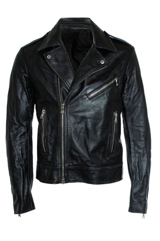 Balmain, Black leather biker jacket with zippers and logo