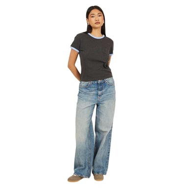 Brave Soul Unisex Adult Contrast Detail Ringer Regular T-Shirt (Charcoal/Cornflower)