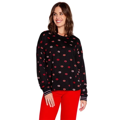 PJ Salvage Womens/Ladies Lippy Long-Sleeved Pyjama Top (Black/Red/Pink)