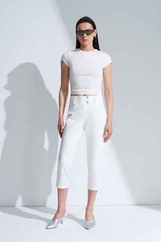 Women's High-waist Wide-leg Capri Trousers