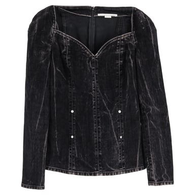 Stella McCartney Flocked Velvet Blouse in Black Denim