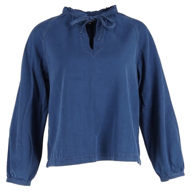 A.P.C. Noa Drawstring-Tie Chambray Long-Sleeved Top in Blue Cotton