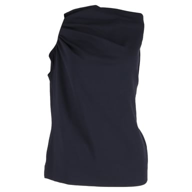 Escada Draped Top in Navy Blue Silk