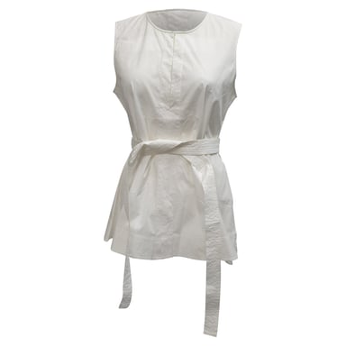 Theory Belted Sleeveless Blouse in White Cotton
