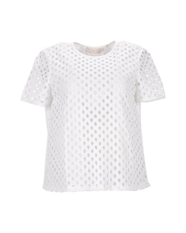 Tory Burch Front Eyelet T- Shirt in White Cotton