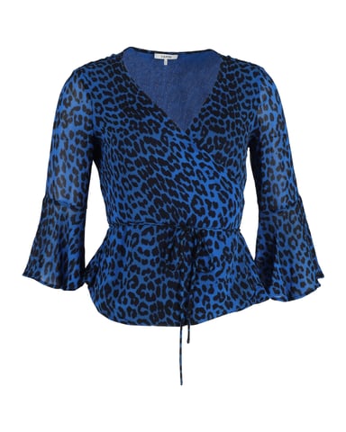 Ganni Wrap Blouse in Blue Animal Print Viscose