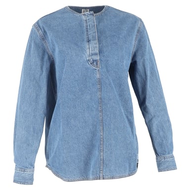 Totême Collarless Blouse in Blue Denim