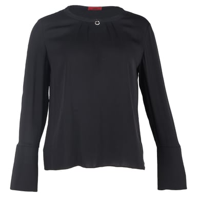 Hugo Boss Ring-Embellished Long Sleeve Top in Black Polyester