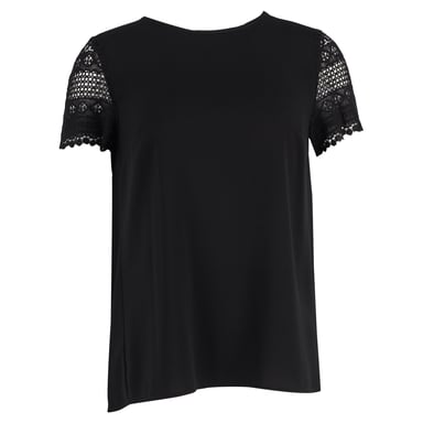 Michael Kors Lace Short Sleeve Crewneck T-Shirt in Black Cotton