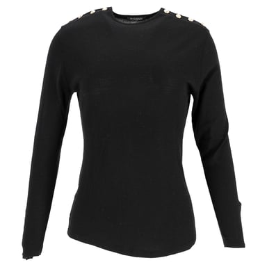 Balmain Button Embellished Top in Black Wool