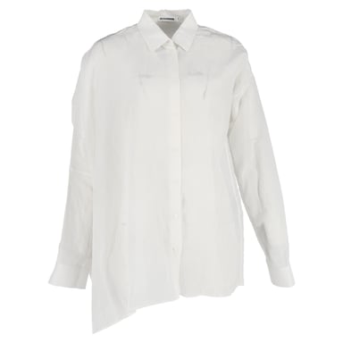 Jil Sander Asymmetric Button-Down Shirt in White Linen