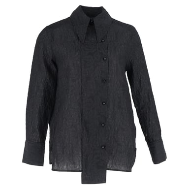 Ganni Jacquard Wide Placket Shirt in Black Polyester