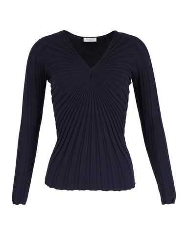 Sandro Justine V-Neck Knit Jumper in Navy Blue Cotton