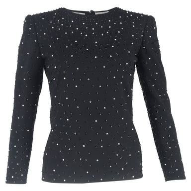 Valentino Garavani Embellished Long Sleeve Top in Black Polyester