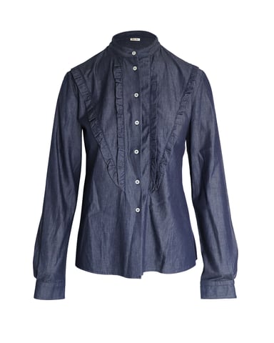 Miu Miu Ruffled Shirt in Blue Cotton