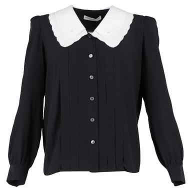Alessandra Rich Contrasting-Collar Blouse in Black Silk