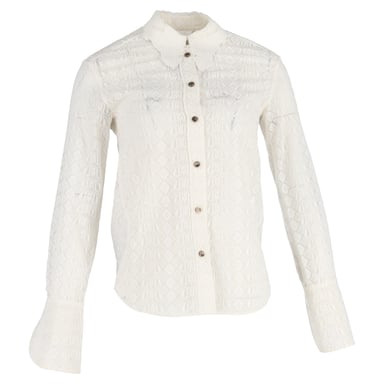 Chloé Lace Button-Down Blouse in White Polyester