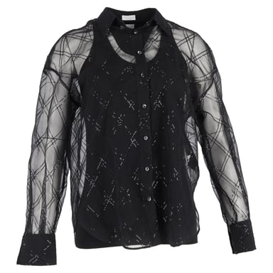 Brunello Cucinelli Sequin-Embellished Blouse In Black Silk