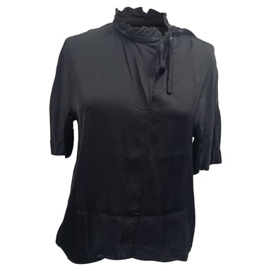 Sandro Ruffled Neck Blue in Black Viscose