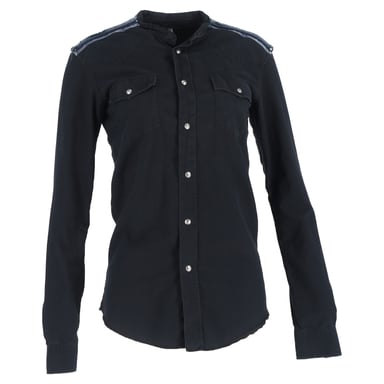 Balmain Shoulder Detail Long Sleeve Shirt in Black Cotton
