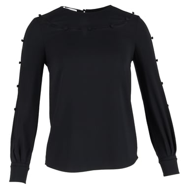 Oscar de la Renta Bateau Neckline Blouse in Black Silk