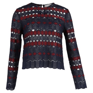 Sandro Lace Blouse in Navy Blue Polyester