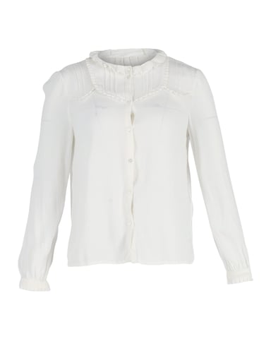 Maje Ruffled Buttoned Blouse in White Cotton