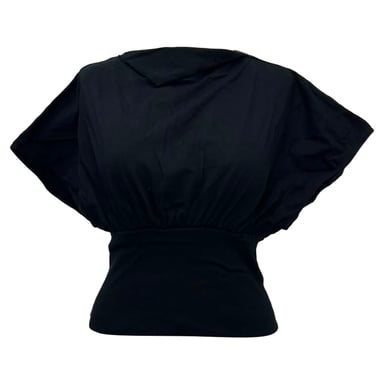 Rick Owens Boat Neck Short Sleeve Blouse in Black Cotton