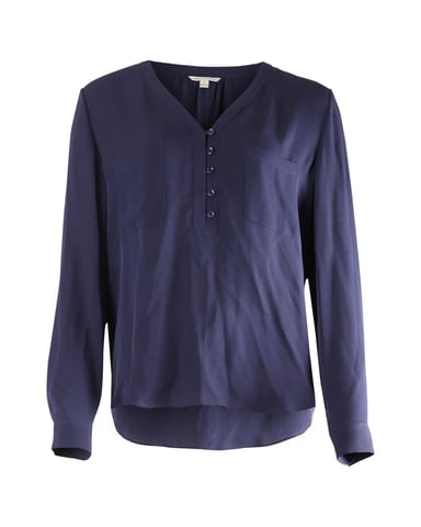 Diane Von Furstenberg Long Sleeve Blouse in Navy Blue Silk