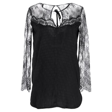 Sandro Paris Lace Detail Blouse in Black Polyester