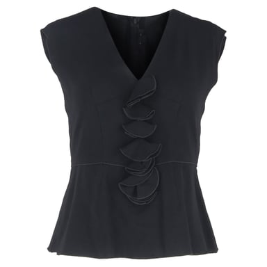 Marc Jacobs V-Neck Ruffled Peplum Top in Black Polyester