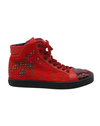 Hogan Rebel High Top Sneakers in Red Suede