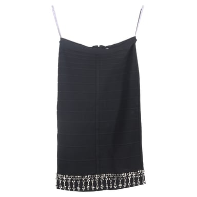 Herve Leger Embellished Hem Knee-Length Skirt in Black Rayon