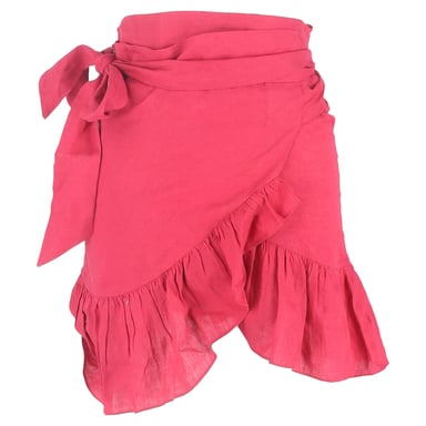 Isabel Marant Ruffled Mini Wrap Skirt in Pink Linen