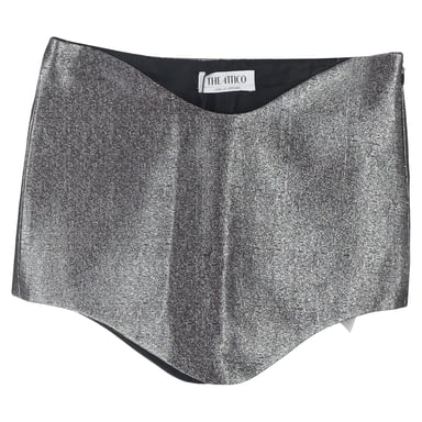 The Attico Wave Tech Shiny Mini Skirt In Grey Lurex