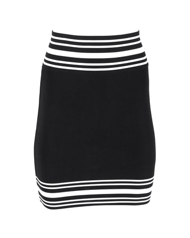 Balmain Striped Stretch Knit Mini Skirt in Black Viscose