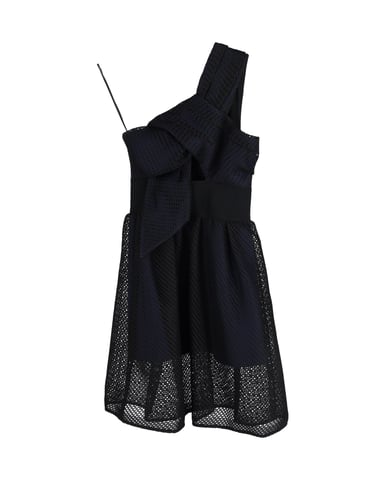 Self-Portrait One-Shouldered Skater Dress in Black Polyester