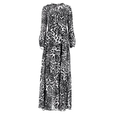 Michael Kors Leopard Print Maxi Buttoned Long Sleeve Dress in Black and Black Viscose
