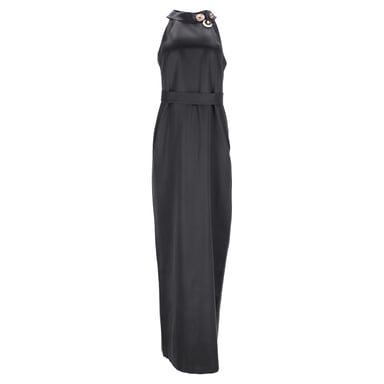 Emilio Pucci Embellished Halter Neck Maxi Dress in Black Silk