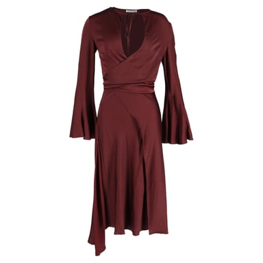 Acne Studios Long Sleeve Dress In Burgundy Satin