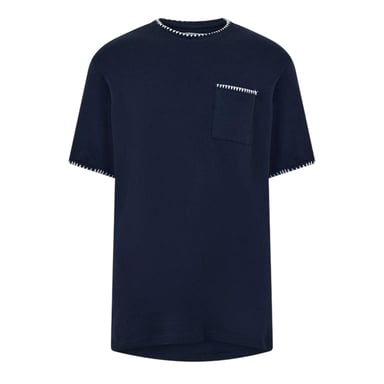Threadbare Mens Perth Knitted T-Shirt (Navy/Ecru)