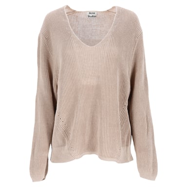 Acne Studios Knitted Scoop Neck Sweater in Brown Linen
