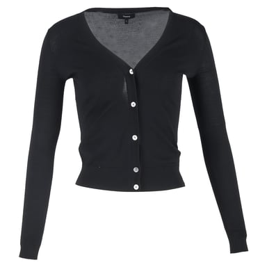 Theory V-Neck Buttoned Cardigan in Black Wool