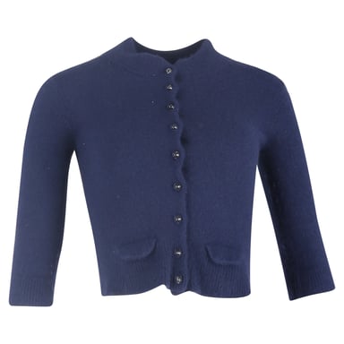 Mulberry Buttoned Cropped Cardigan in Blue Wool