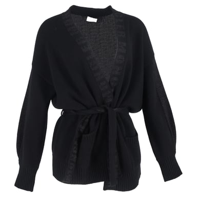 Moncler Logo Trim Robe Cardigan in Black Wool