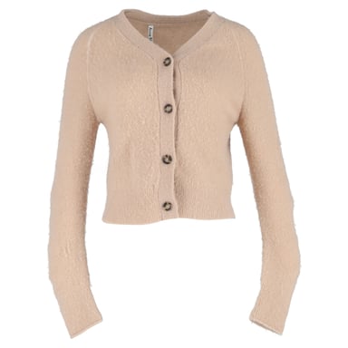 Acne Studios Boxy V-Neck Cardigan in Beige Nylon